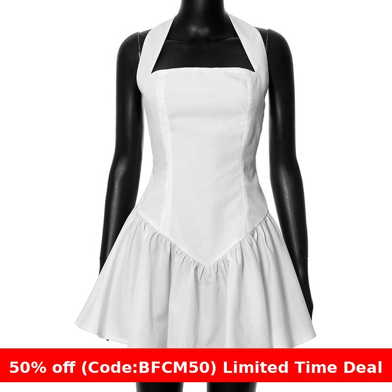 Maxct winter outfits men Women's Summer Solid Color Halter Backless Slim High Waist A- line Short Dress