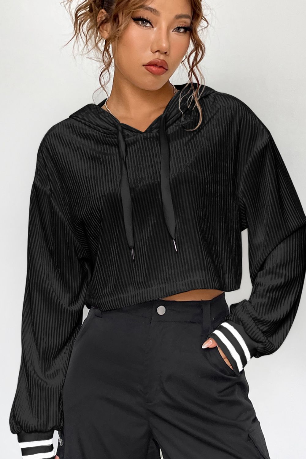 Maxct &Drawstring Drop Shoulder Long Sleeve Hoodie