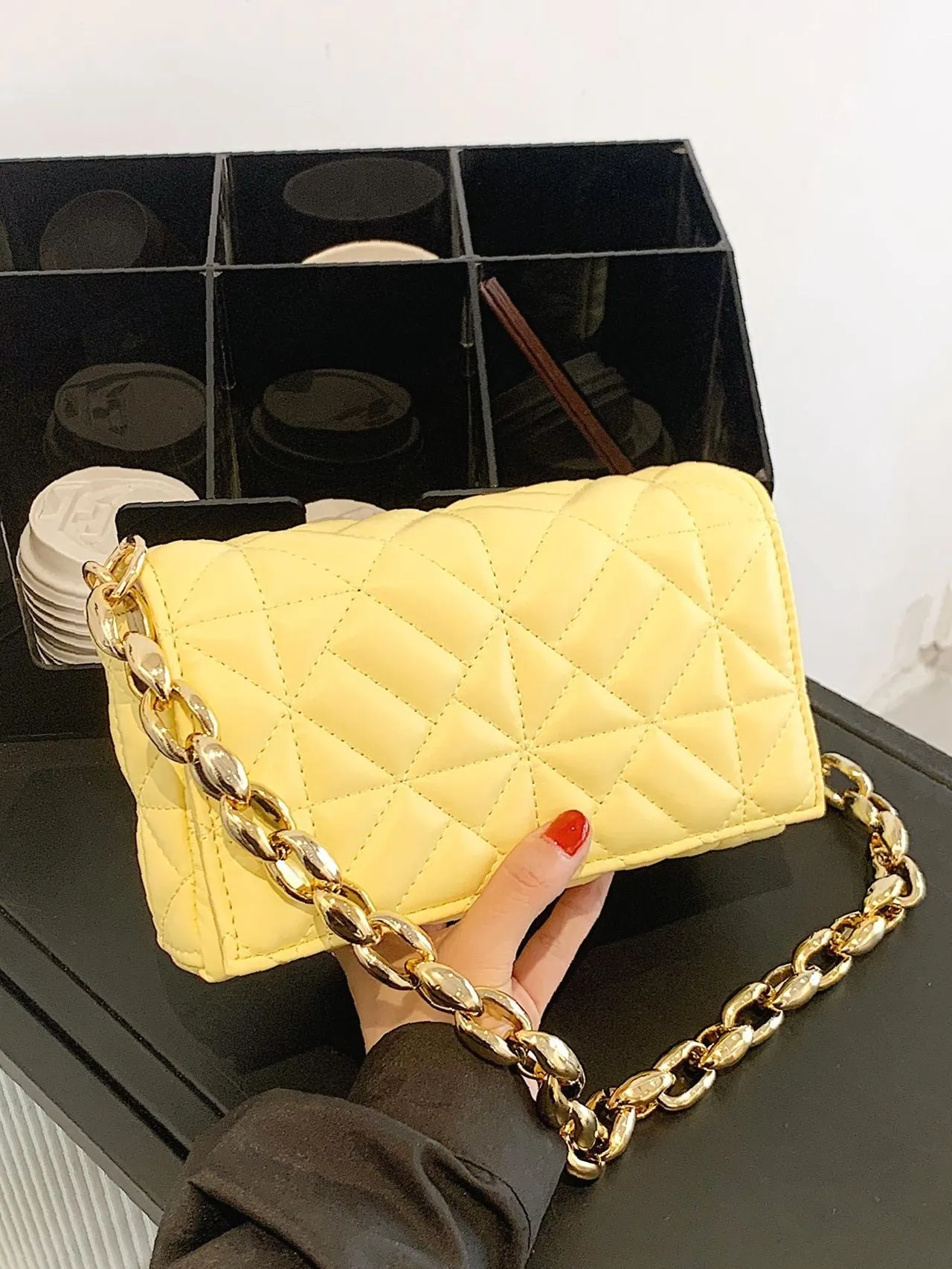 Bag For Love - Minimalist Quilted Flap Square Bag - Women Maxct Bags