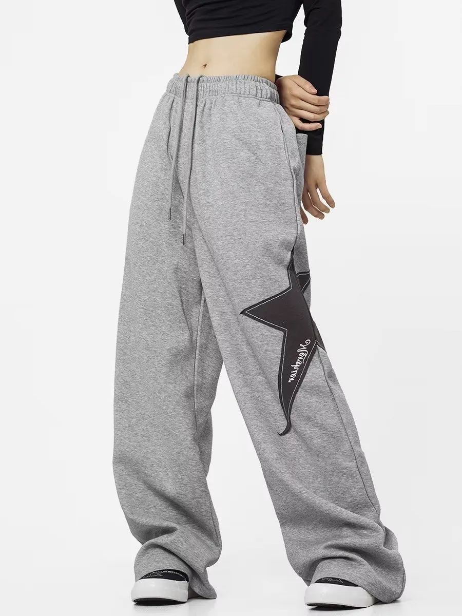 Maxct Star Patch Baggy Gray Sweatpants
