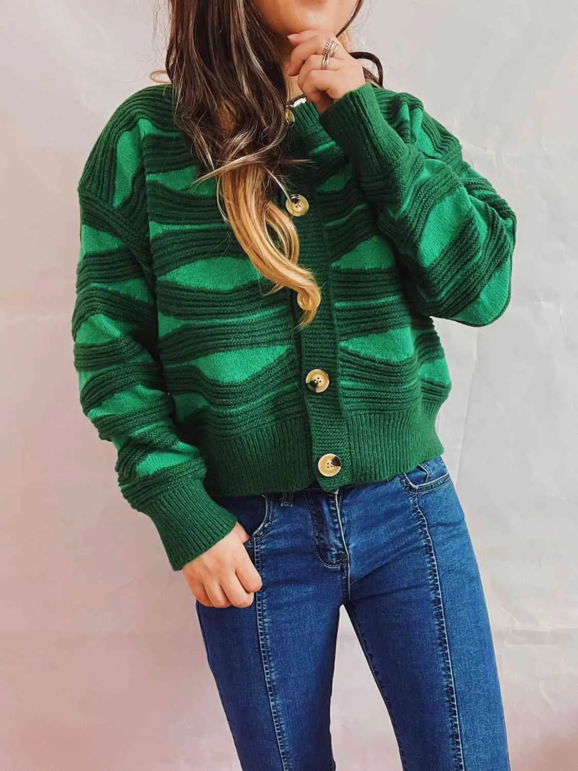 Maxct &Color Block Button Front Cardigan
