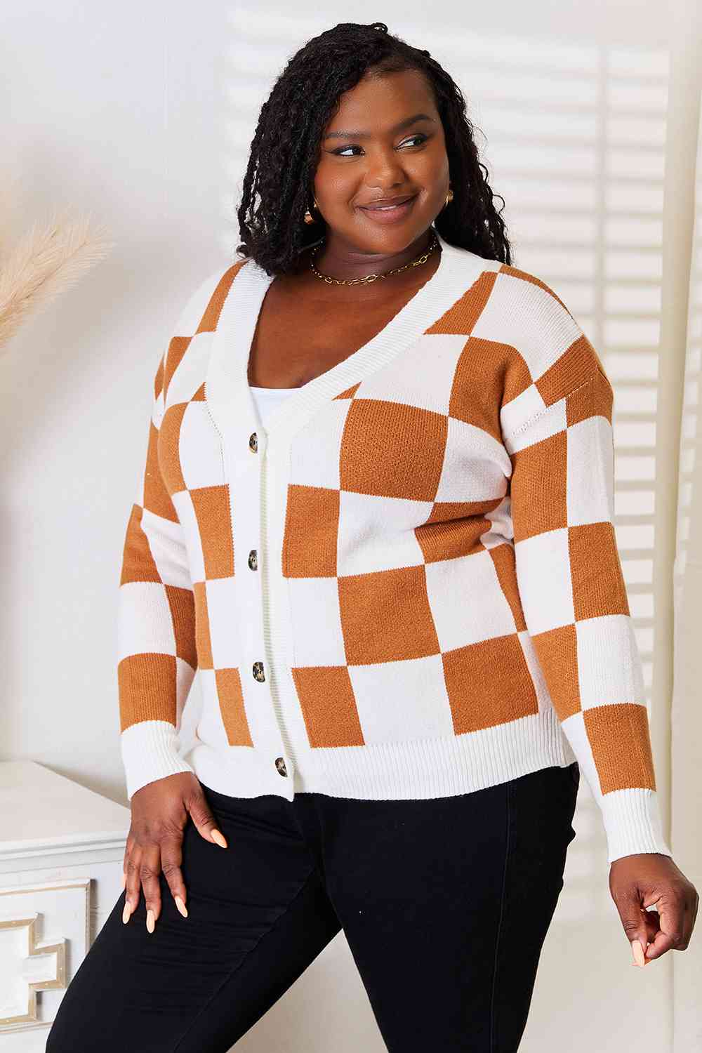 Maxct &Double Take Button-Up V-Neck Dropped Shoulder Cardigan