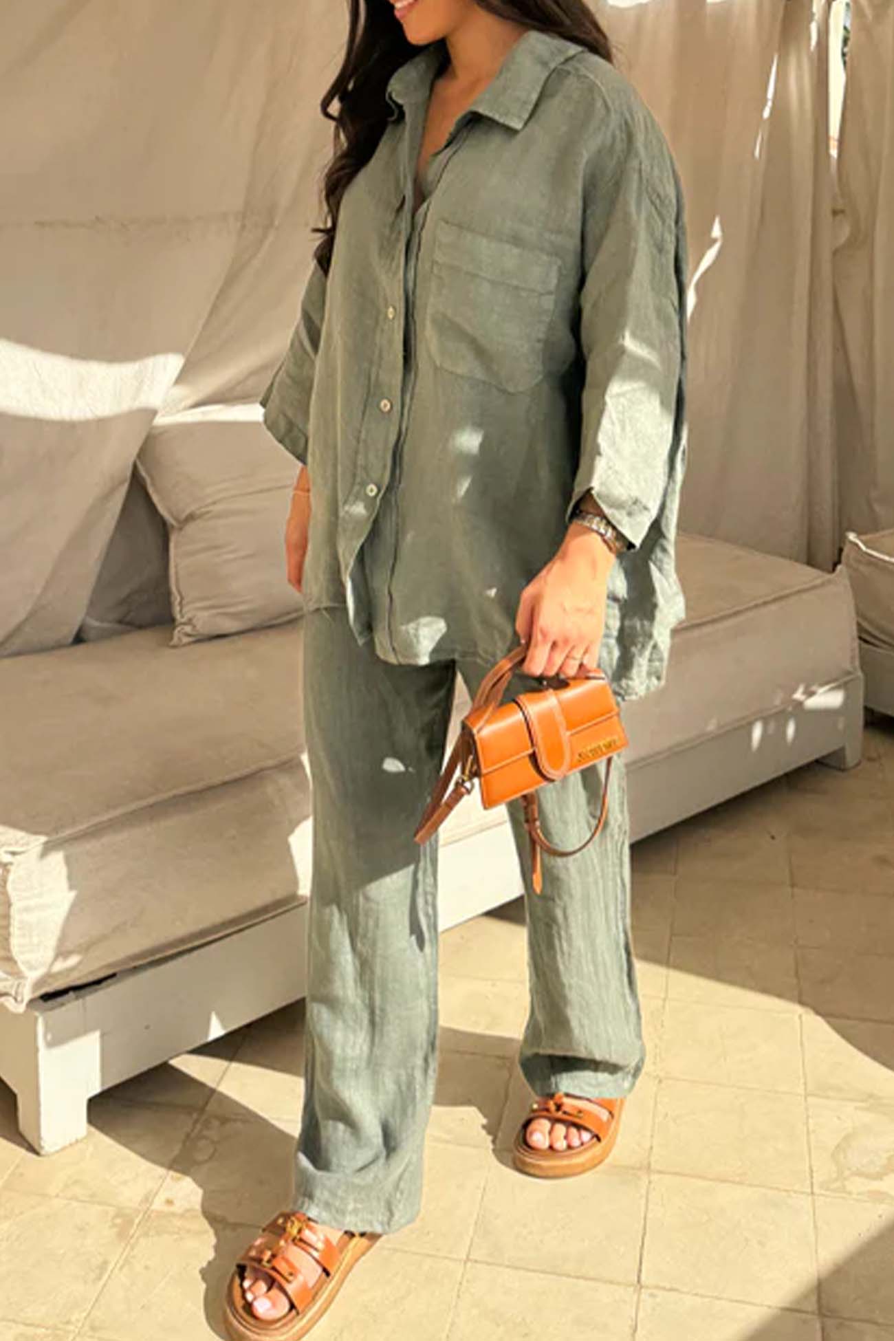 Maxct Lapel Button Shirt Long Pant Set