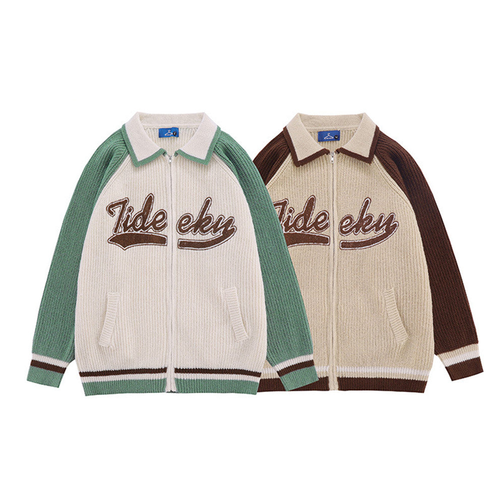 Maxct Emboidery Logo Zip Up Knit Cardigan