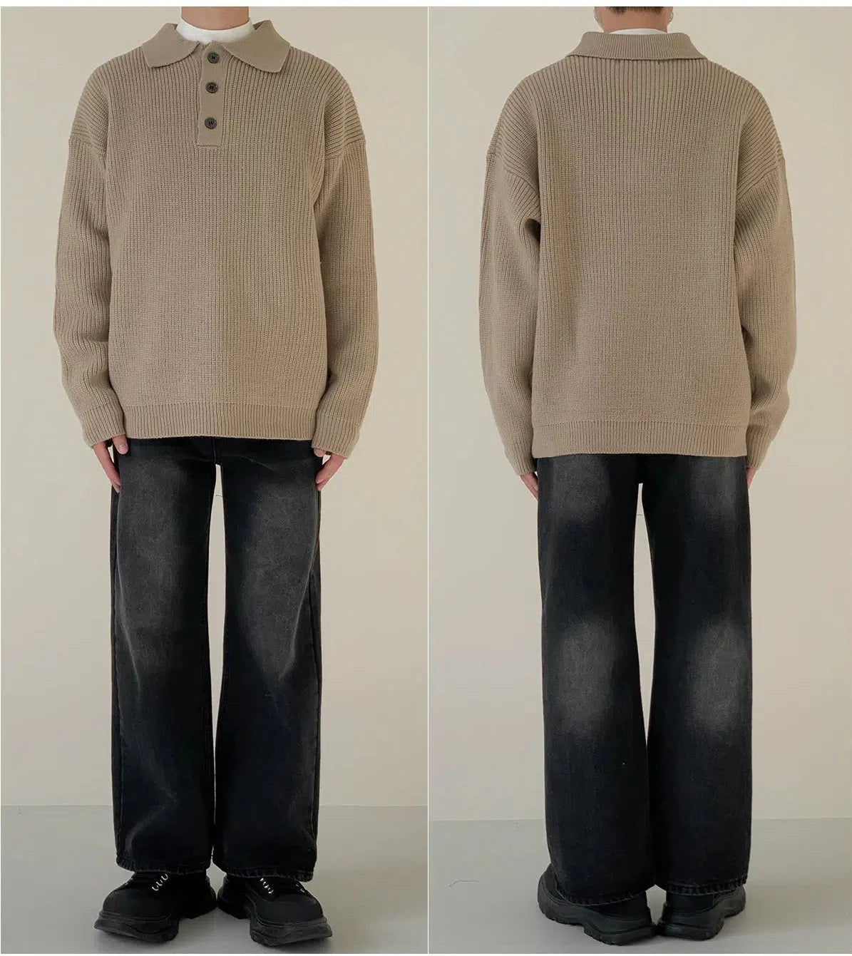 Maxct Loose Fit Polo Lapel Sweater