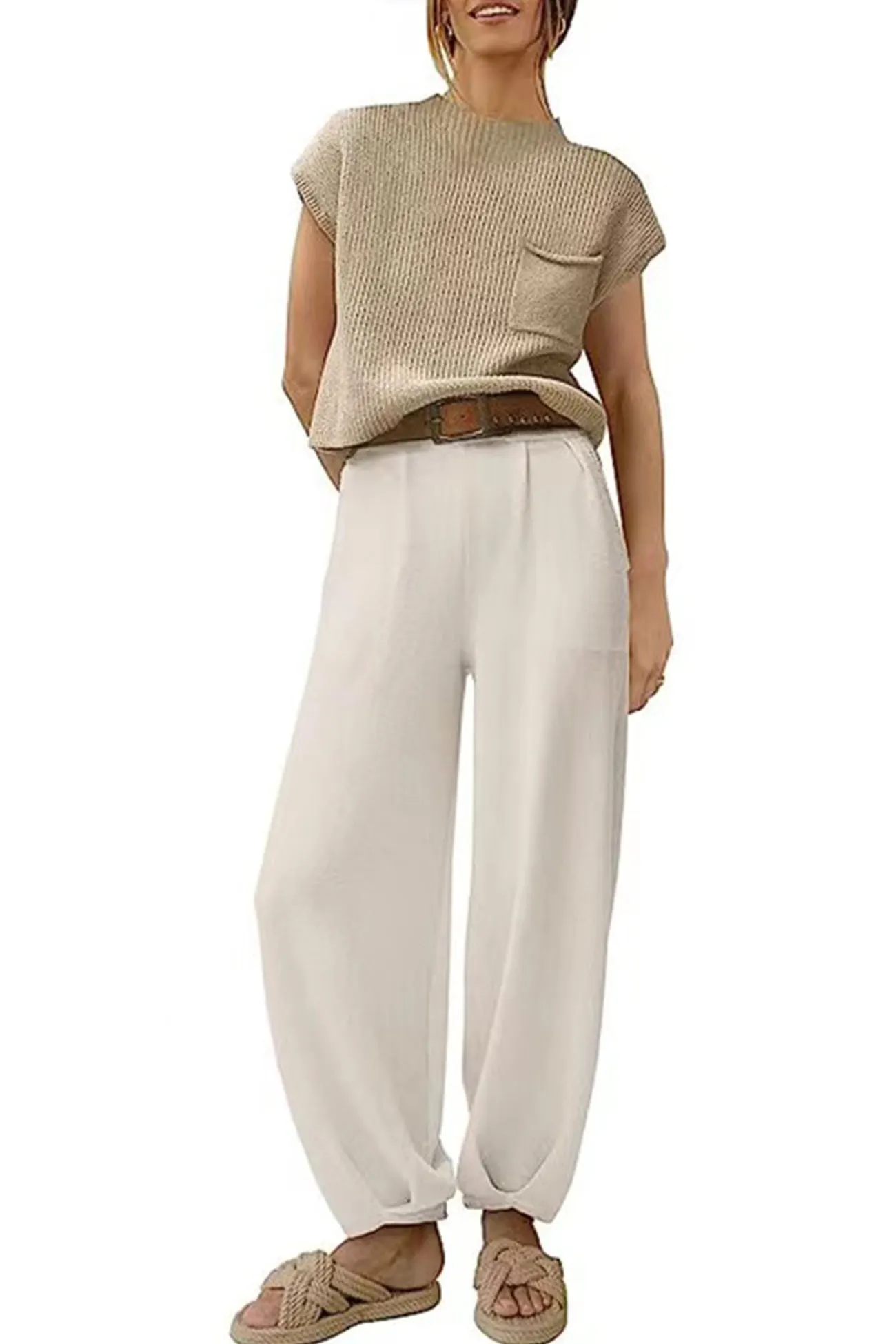 Maxct Ribbed Mock Neck T-shirt Pants Suits