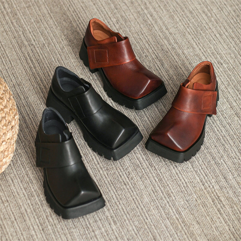 Square Toe Touch-strap Chunky Derby Shoes Maxct