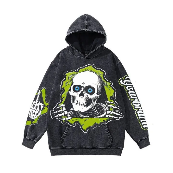 Maxct Y2K Fashion Autumn and Winter Printed Washed Distressed Pullover Long Sleeve Sweater for Men and Women