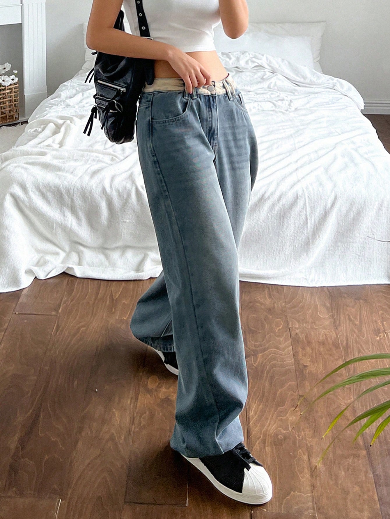 Maxct Women Everyday Casual Loose Wide Leg Denim Pants With Pockets