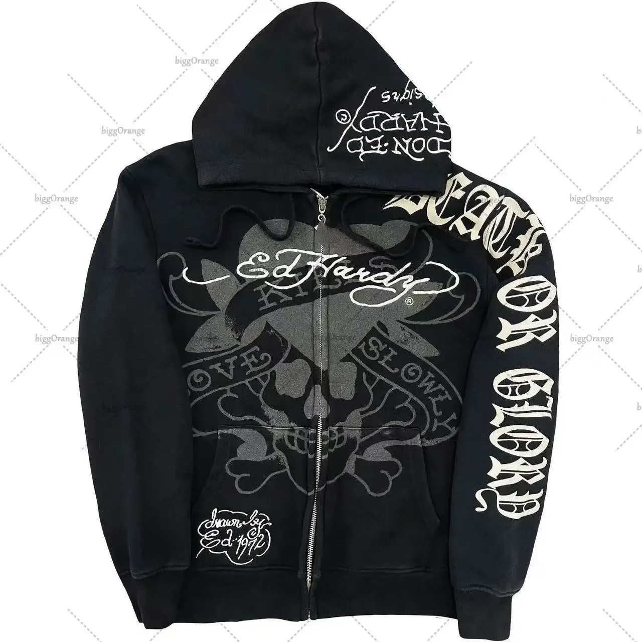 Maxct Y2K American Harajuku Retro Printed Zipper Hoodie Men New Street Pop Hip-Hop Sweatshirt Gothic Loose Punk Top Clothing Tide