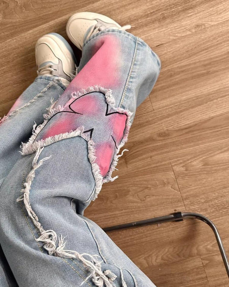 Pink Butterfly Wide Leg Jeans Maxct