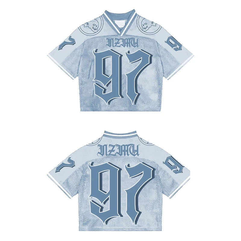 Maxct 90s Streetwear Y2K Street Jersey Mesh Breathable Sportswear Men Retro Trendy Hip Hop Summer Football Training Uniform Oversized Unisex T Shirt 1017