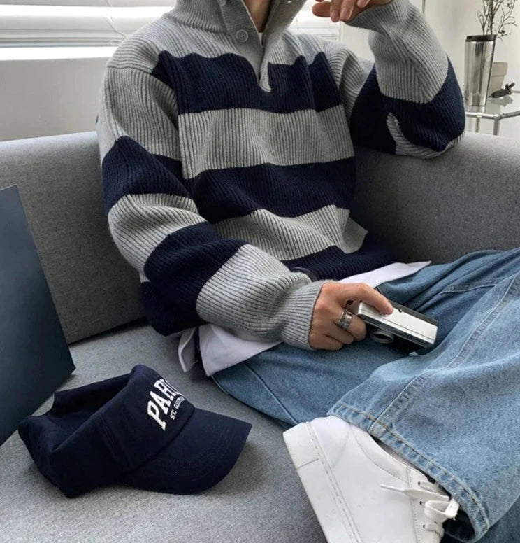 Maxct Stripe Rib Knit Pullover Sweater