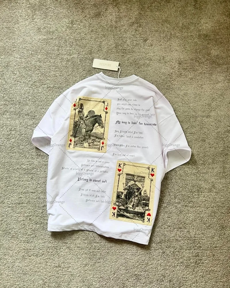 Y2k Harajuku High Street Retro Tops Trendy Fashion Casual T-Shirts Women Letters Poker Print Oversized Short-Sleeved Tops Men