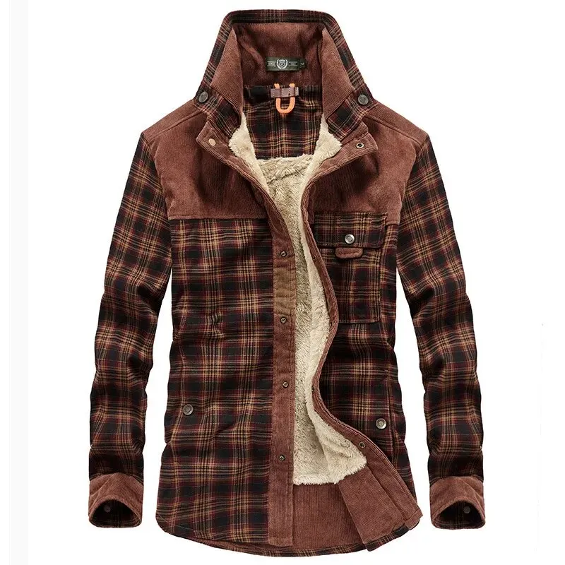 Maxct &Men's Warm Plaid Fleece-Lined Shacket