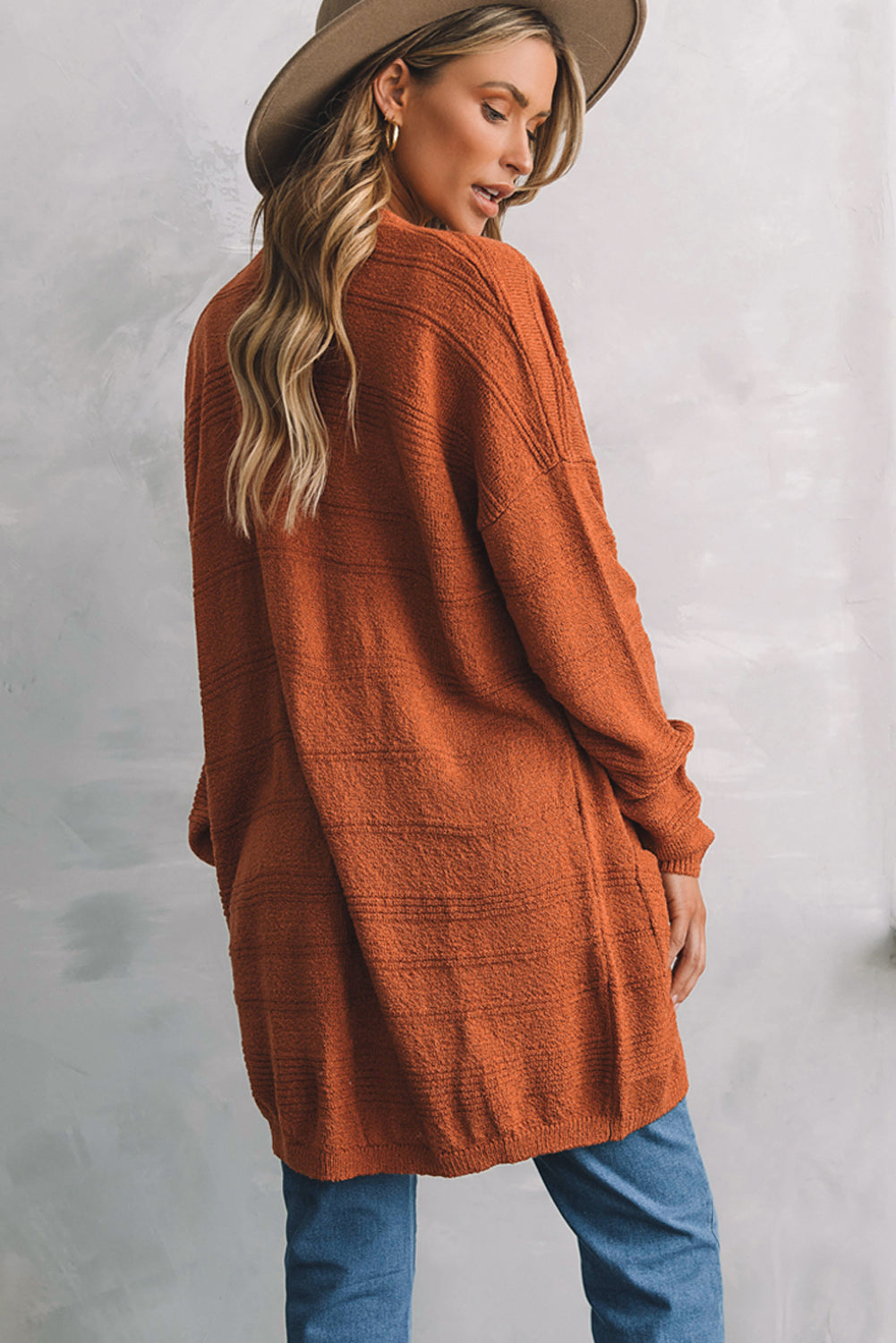 Maxct &Open Front Textured Cardigan with Pockets