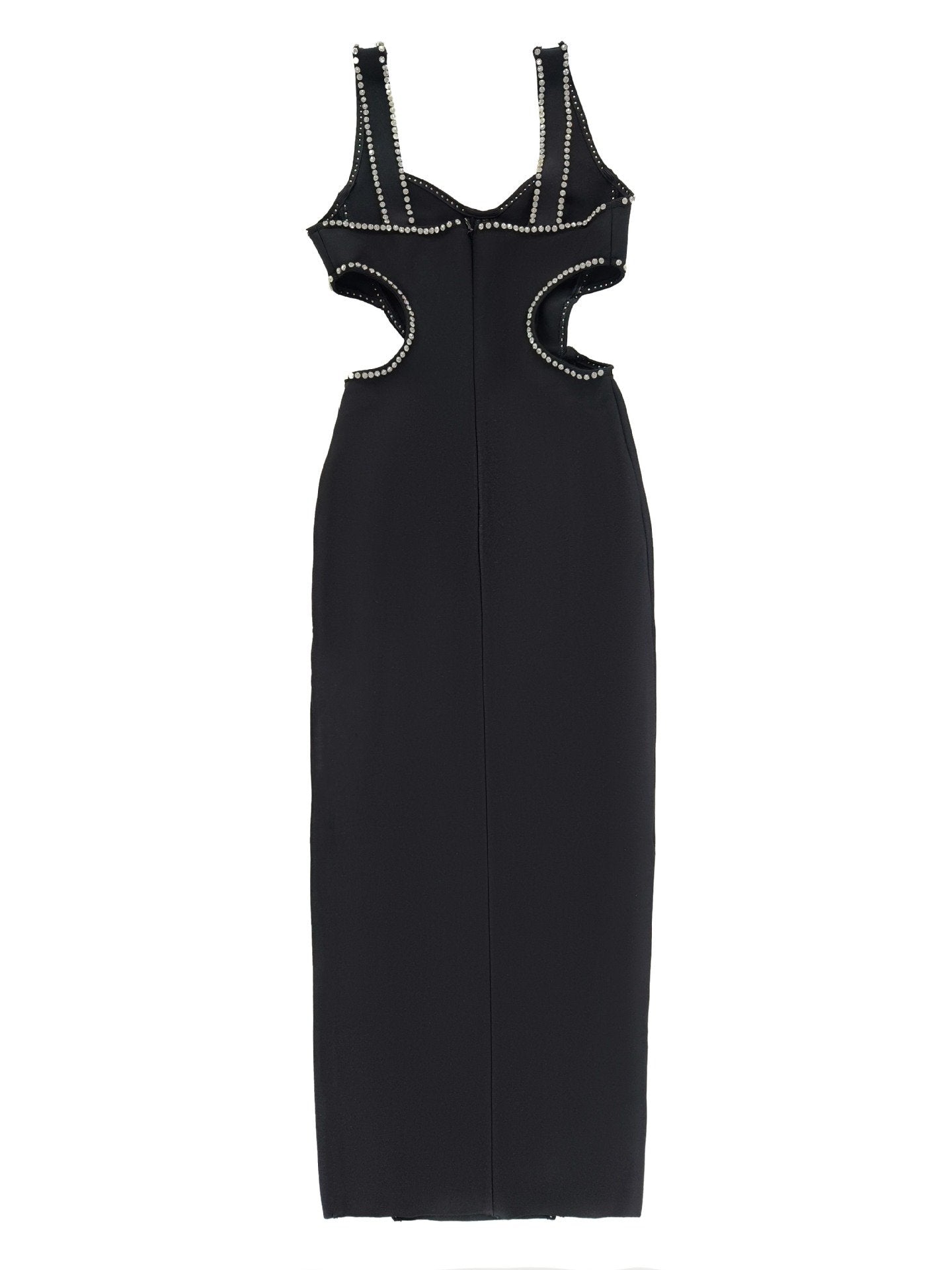 Maxct 2023 Super Hot Summer Women's Wear Black Rhinestone Hollow Strap Long Dress