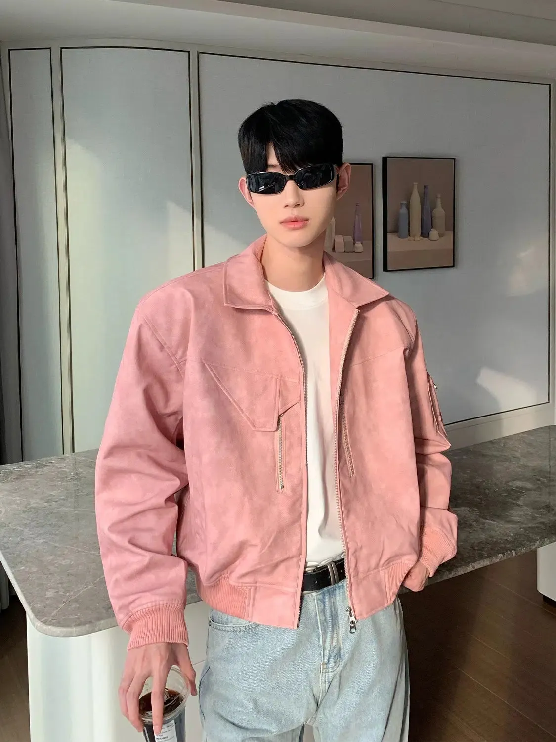 Maxct Shoulder Pad PU Leather Bomber Jacket