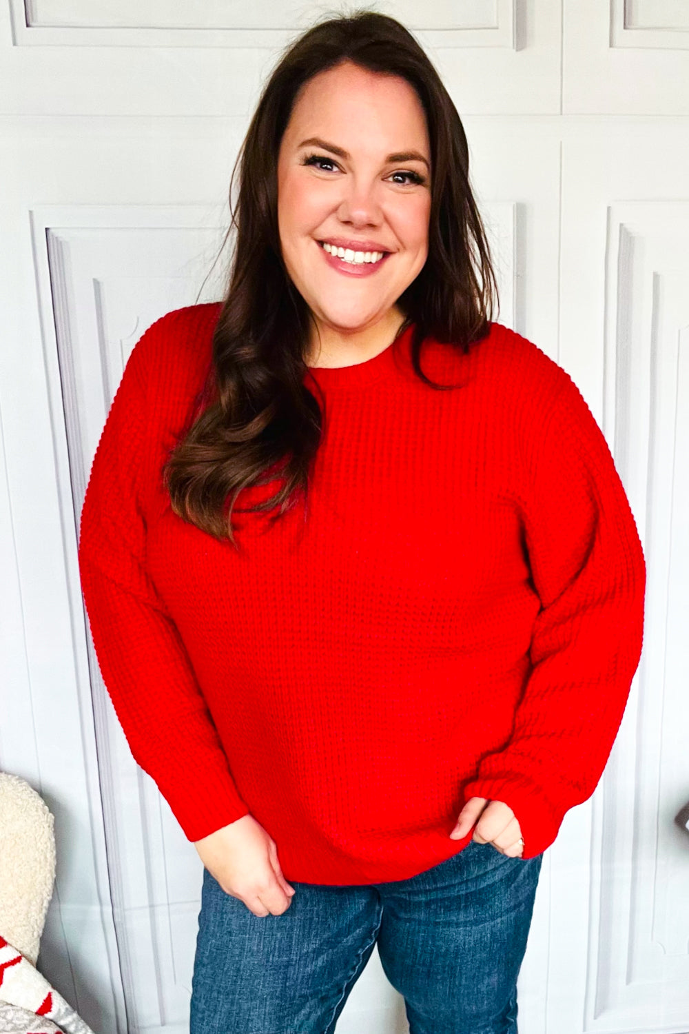 Maxct &All Present Christmas Red Waffle Knit Hi-Low Sweater