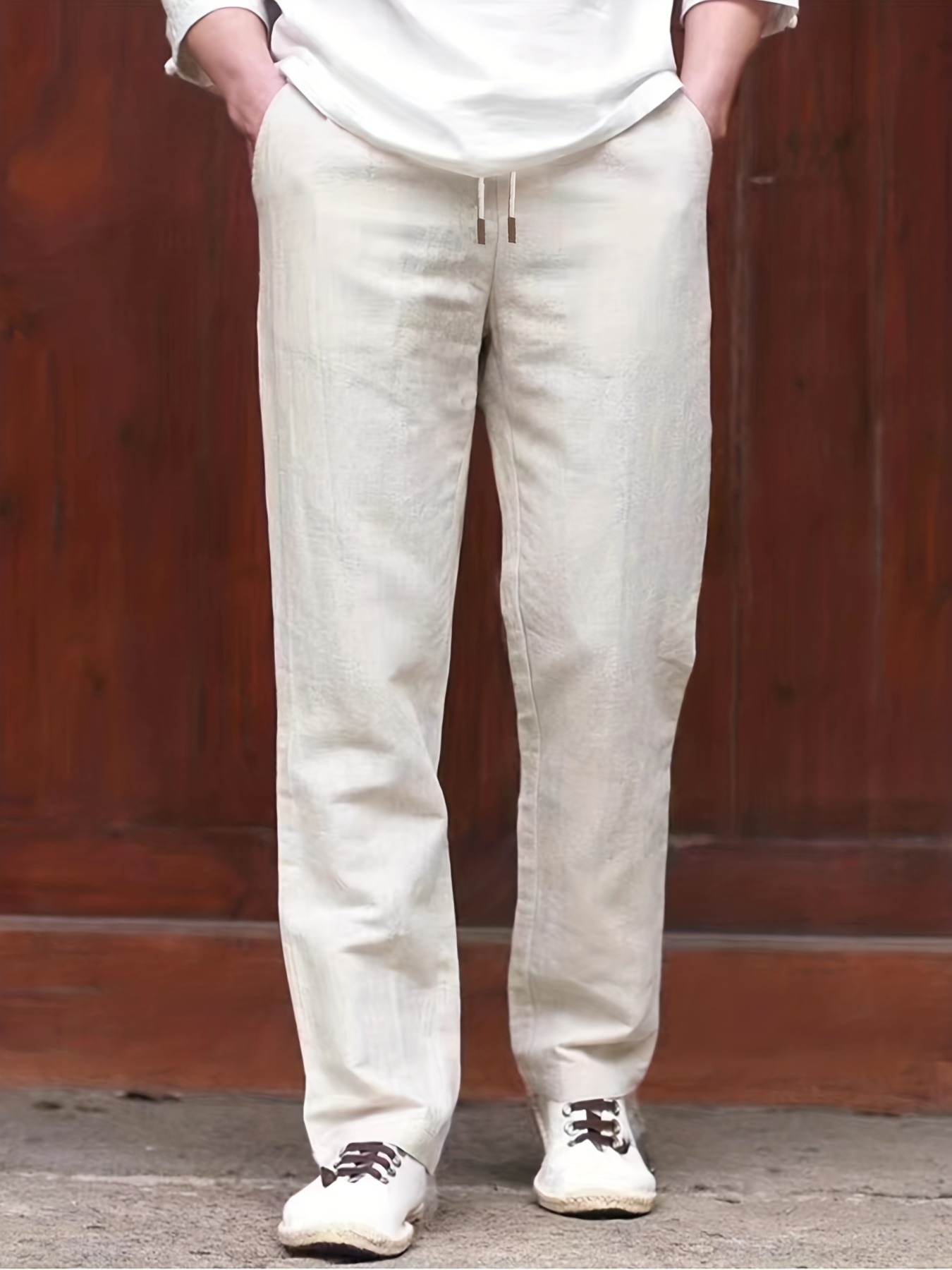 Classic Design Comfy Loose Fit Pants, Men's Waist Drawstring Slant Pocket Casual Pants For Four Seasons