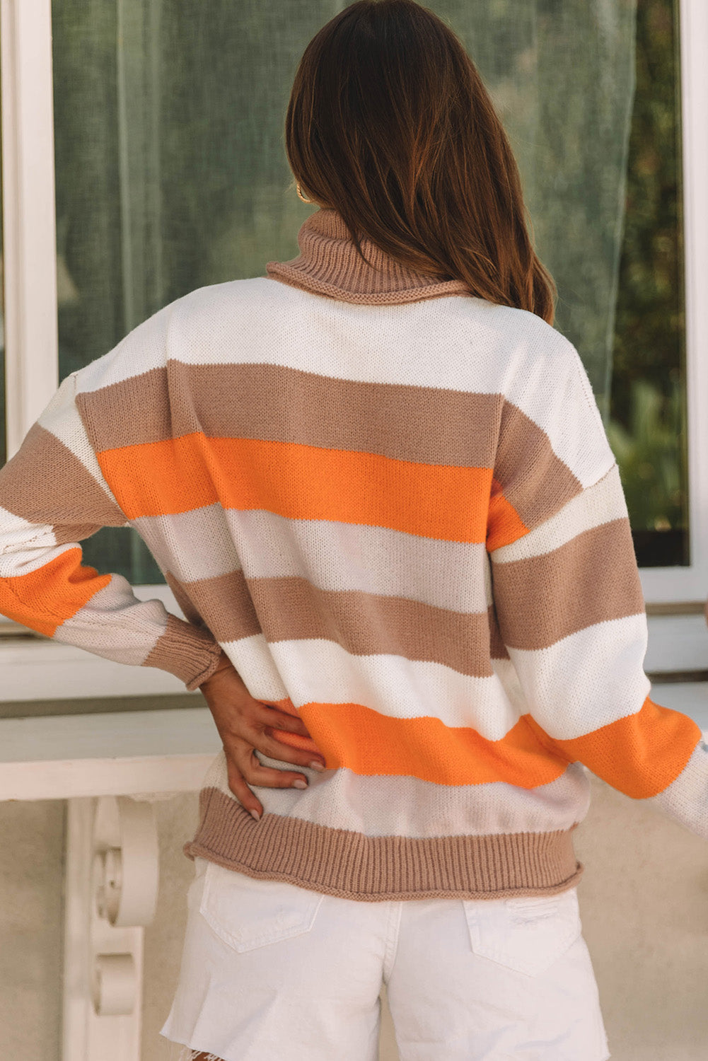 Maxct &Color Block Drop Shoulder Turtleneck Sweater