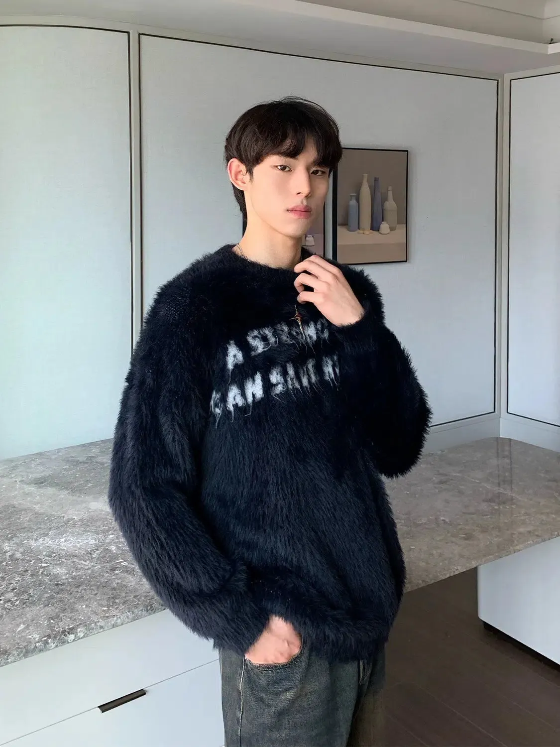 Maxct Letter Embroidered Round Neck Sweater