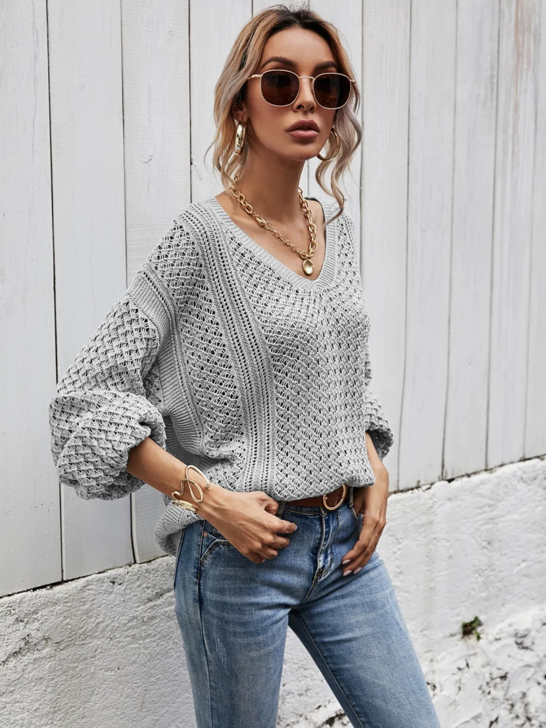Maxct &V-Neck Dropped Shoulder Sweater