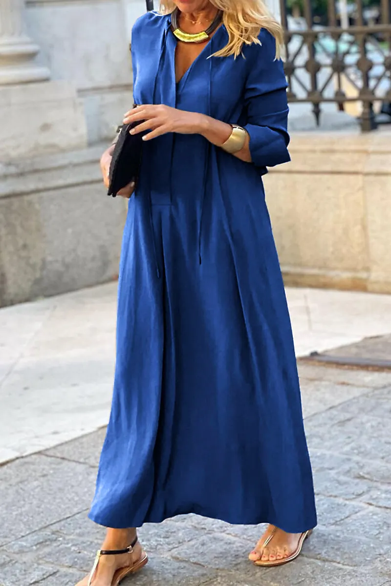 Maxct-Casual Solid Pocket V Neck Shirt Dress Dresses(6 Colors)