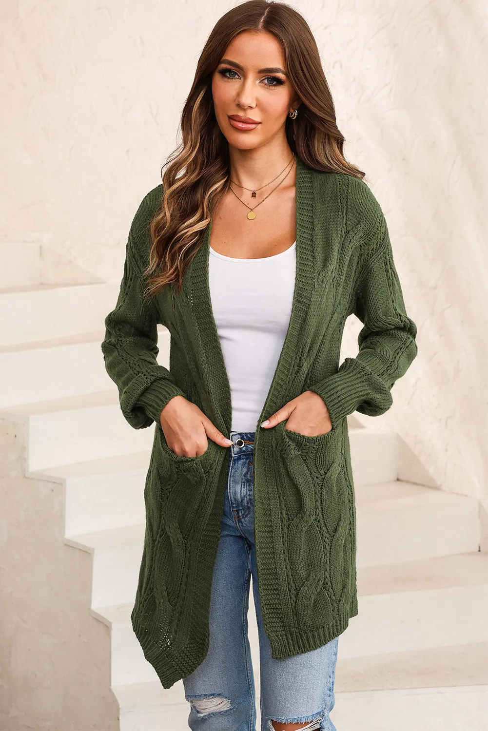 Maxct &Cable-Knit Dropped Shoulder Cardigan