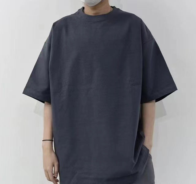 Maxct minimalist fashion men Japanese Style Heavy Cotton Men's round Neck Short Sleeve T-shirt Loose Red Rope Solid Color Bottoming Shirt Couple Half Sleeve Top