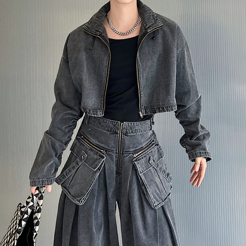 Maxct Loose Oversized Cropped Jacket Denim Set