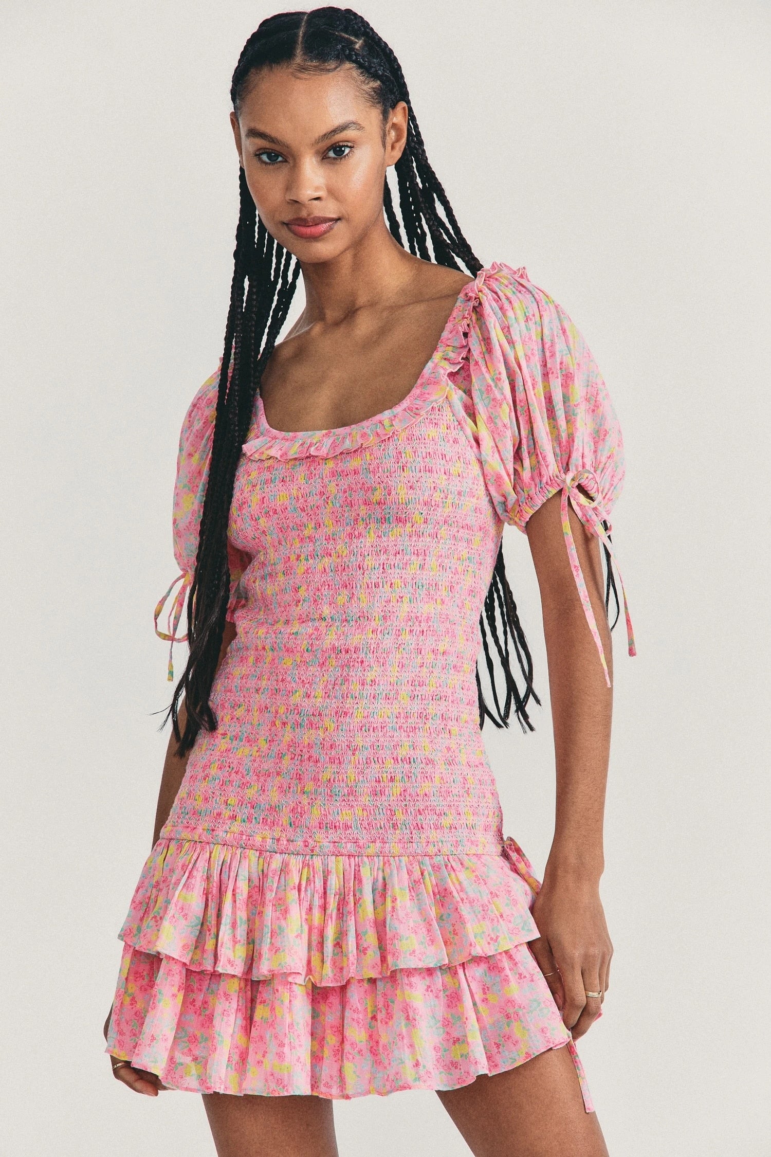 Boho loveshackfancy autumn dress beige short sleeve ruffles slim holiday ins bloggers special interest mini dress women