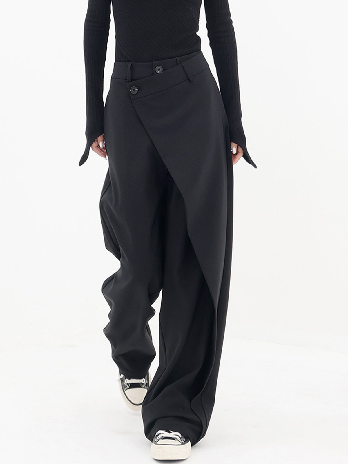 Maxct Asymmetrical Layer Button Wide Leg Dress Pants