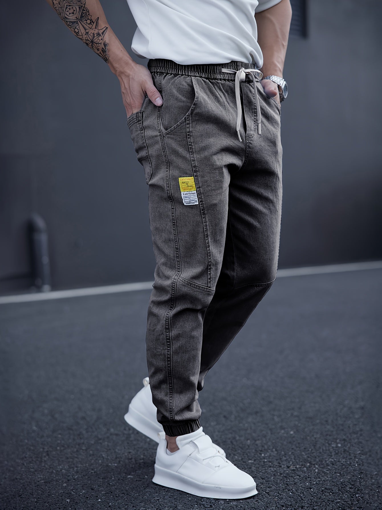 Men's Drawstring-Waist Tapered Denim Joggers