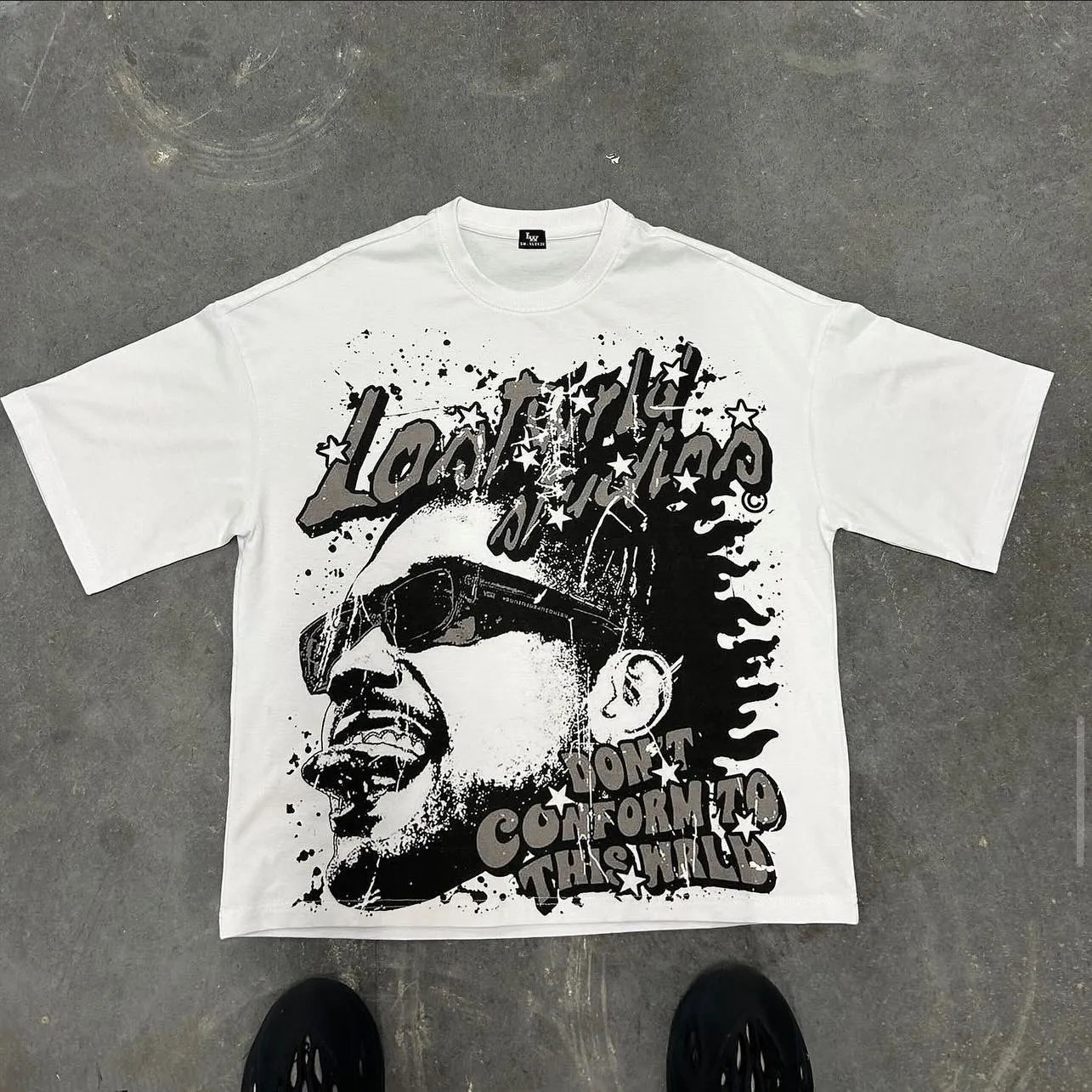Y2K Streetwear Retro Gothic Graphic Letter Print Oversized T-Shirt Men's Fashion Harajuku Loose Versatile Short Sleeve Top