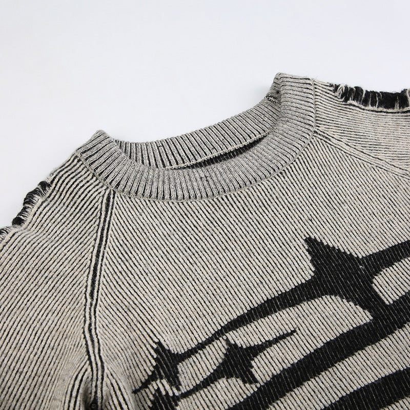 Maxct 2024 Fall Fashion Street Tattered Splice Frayed Hem Sweater