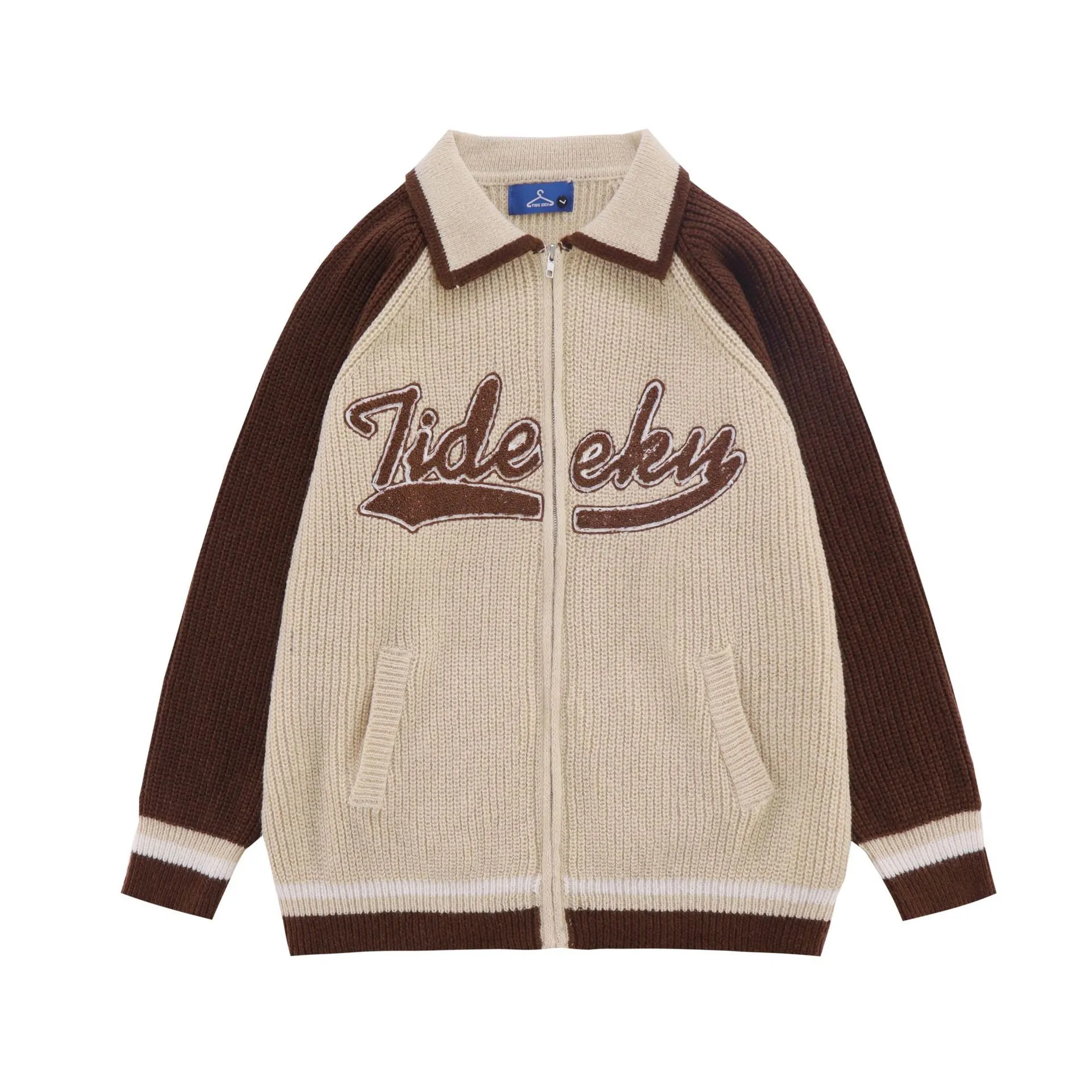 Maxct Emboidery Logo Zip Up Knit Cardigan