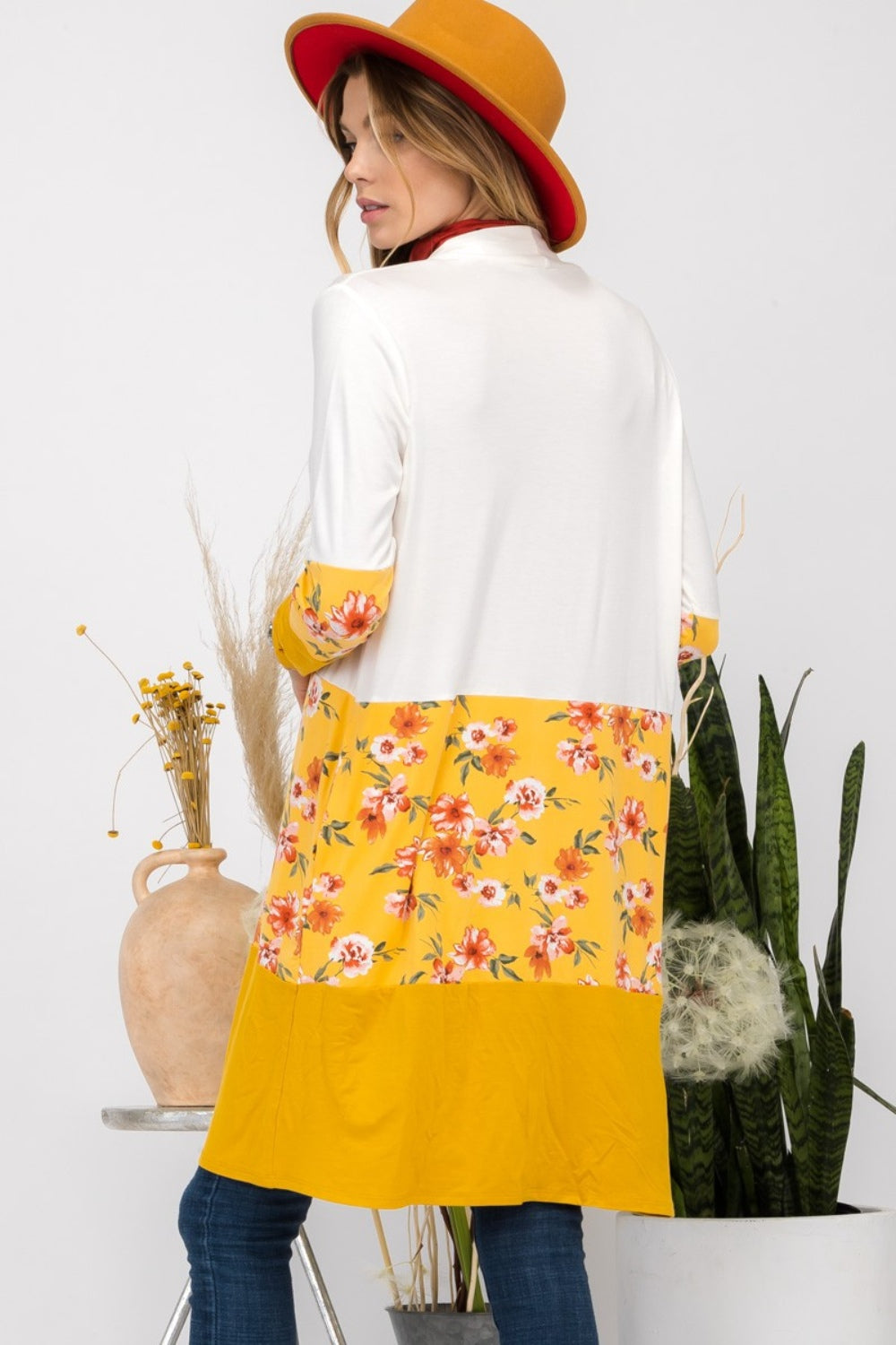 Maxct &Celeste Full Size Floral Color Block Open Front Cardigan