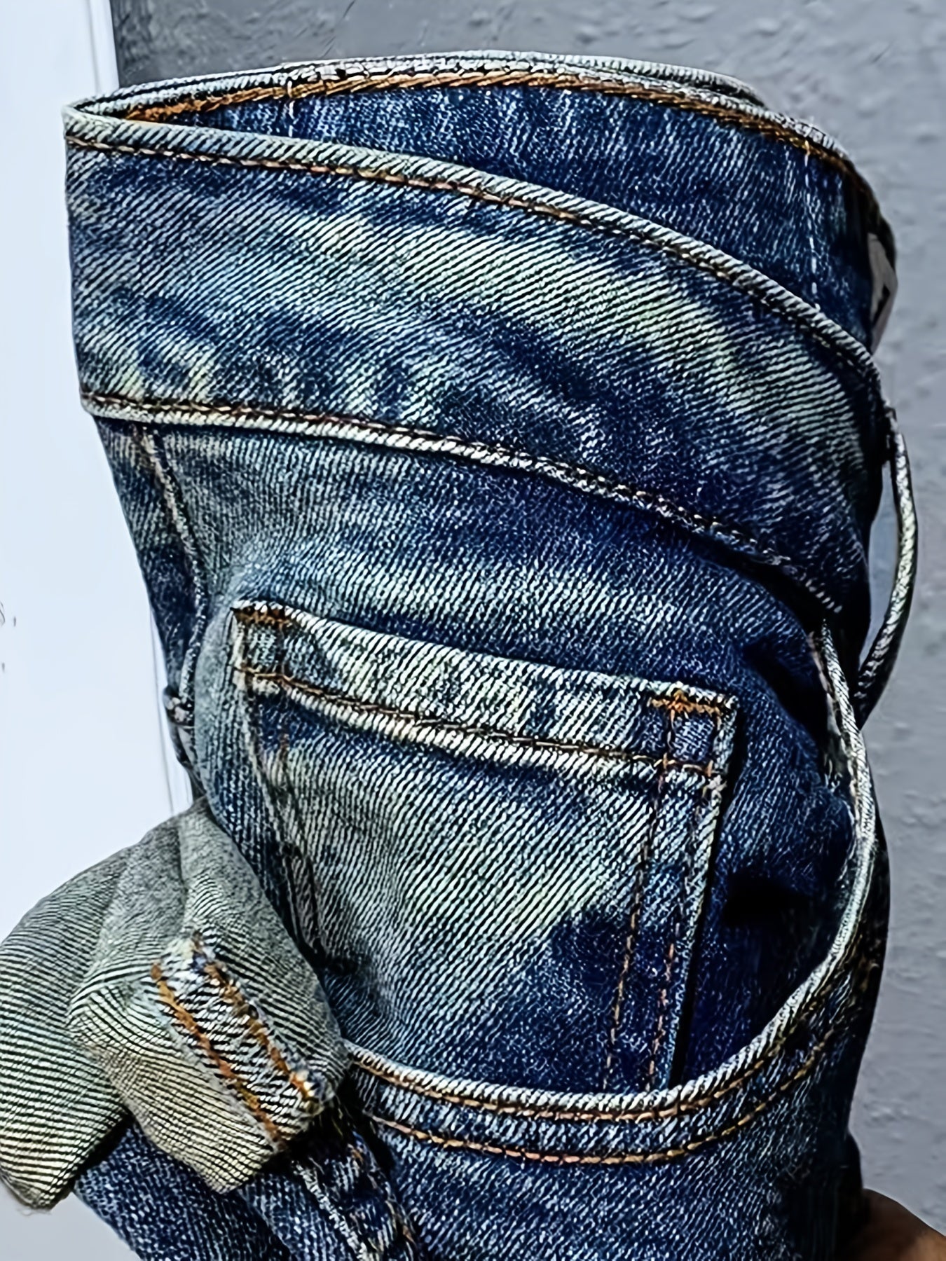 Maxct  Regular Retro Straight Leg Jeans, Men's Casual Street Style Stretch Distressed Denim Pants With Pockets
