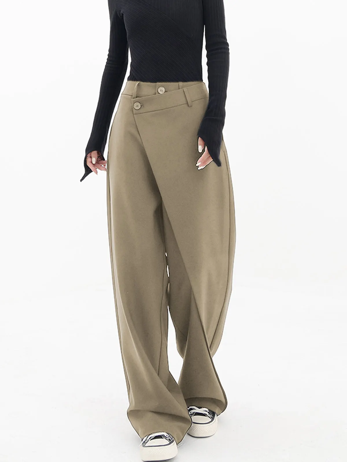 Maxct Asymmetrical Layer Button Wide Leg Dress Pants