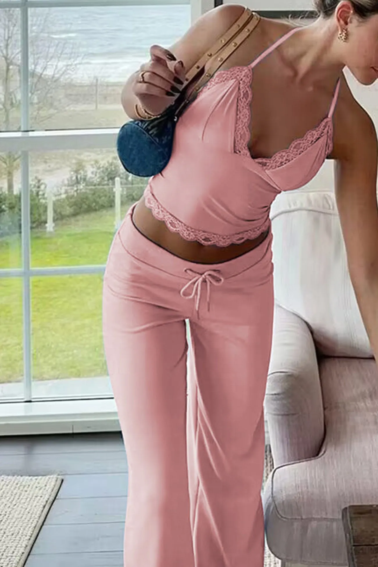 Maxct Lace Halterneck Vest Flares Long Pants Suits