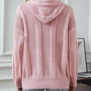 Women's Hooded Button-Placket Knit Sweater