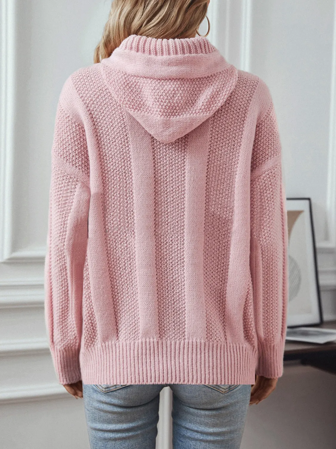 Women's Hooded Button-Placket Knit Sweater