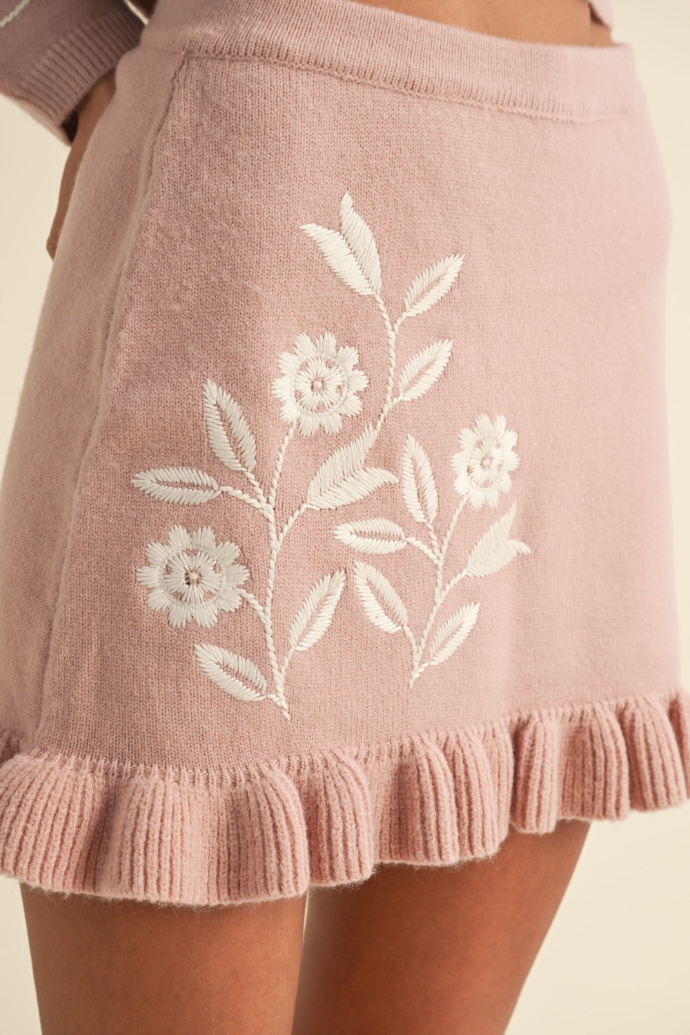 Maxct &MABLE Floral Embroidered Crop Cardigan and Ruffled Mini Skirt Set