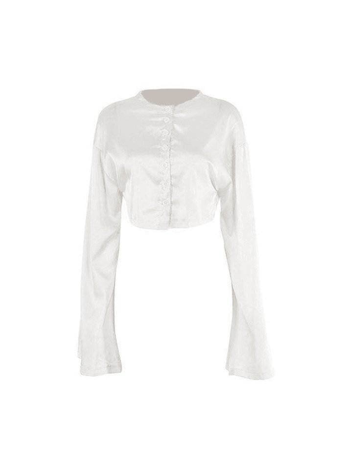 Maxct Satin Long Sleeve Buttoned Crop Blouse