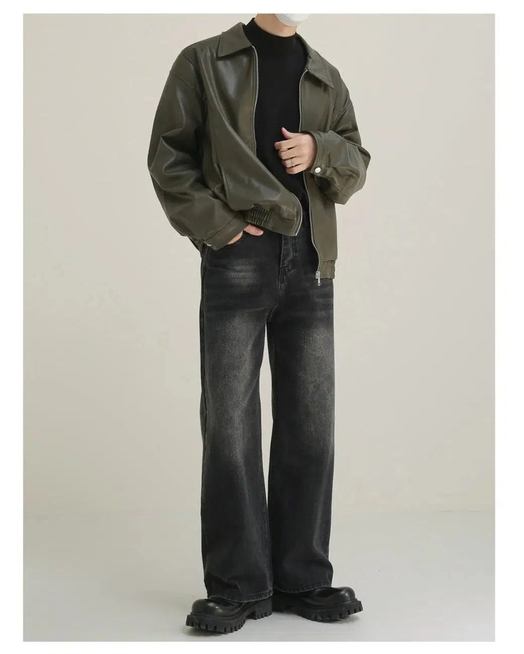 Maxct Black Zipper Motorcycle Leather Jacket