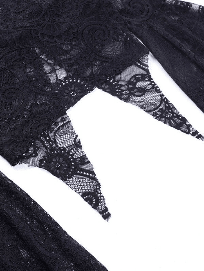 Maxct Split Lace Cropped Long Sleeve Blouse