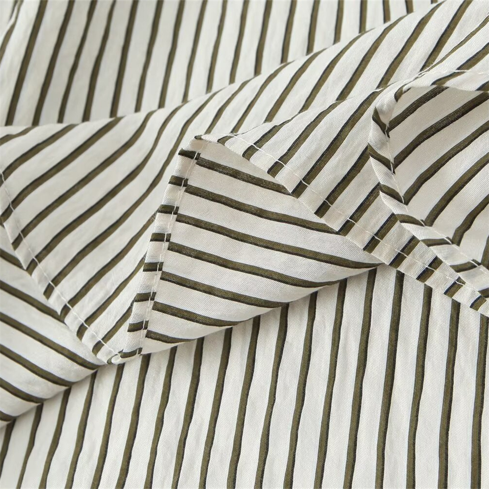 Maxct Autumn New Product Women's Fashion Temperament Striped Long Sleeve Flip Collar Simple Casual Shirt