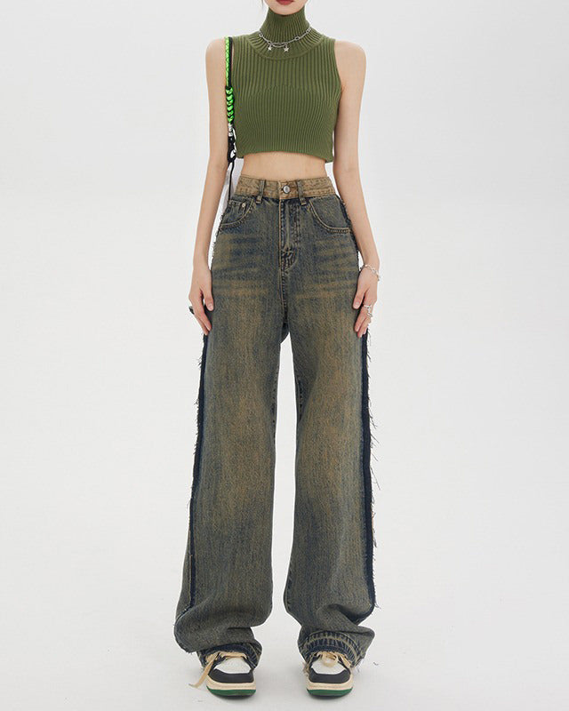 Washed Brown Jeans with Contrast Pocket Maxct