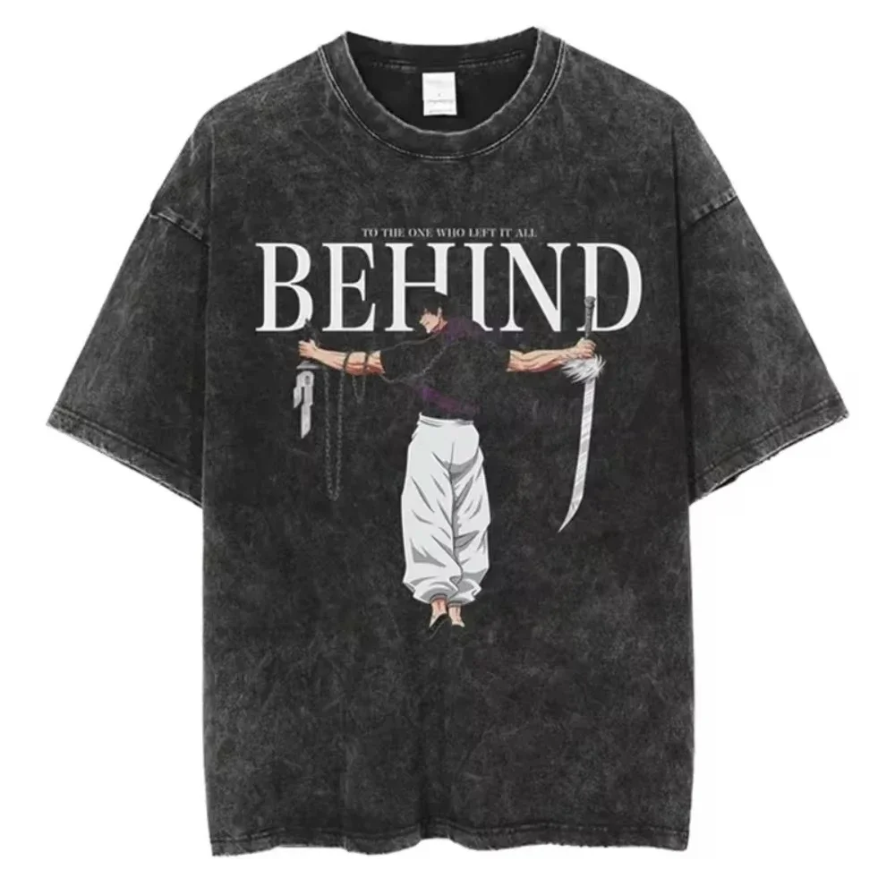 Maxct Hip Hop Streetwear Summer Short Sleeve Vintage T-Shirt Japanese Anime Graphic Print TShirt Men Harajuku Casual Loose Washed Tees